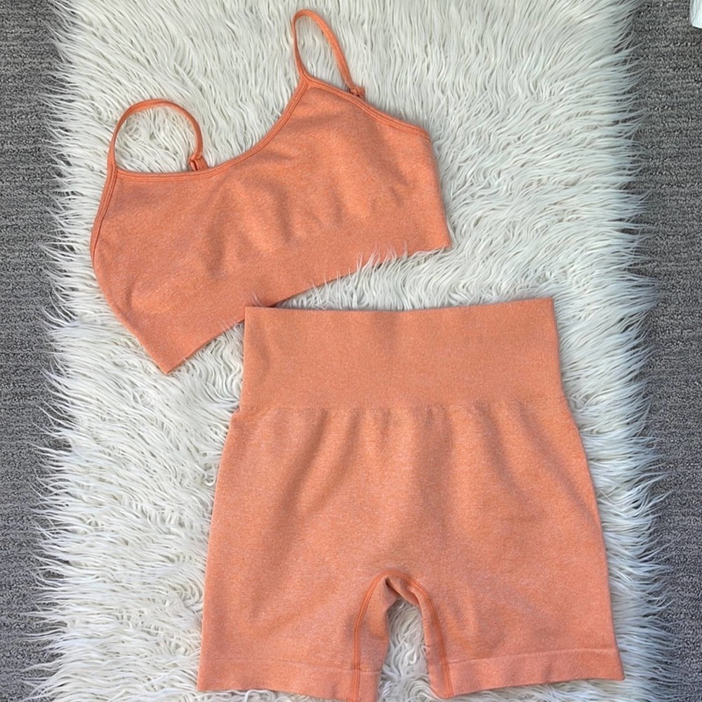 Orange Biker Shorts Workout Set